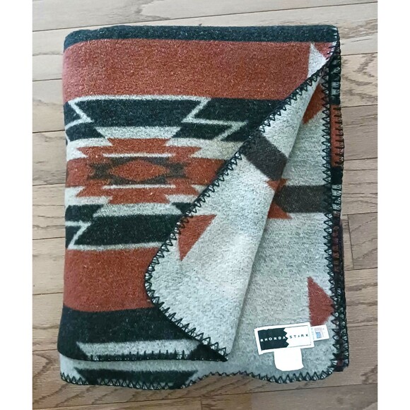 Rhonda Stark Reversible Southwest Design Wool Blend Throw Blanket 60X68 Made USA - Picture 1 of 5